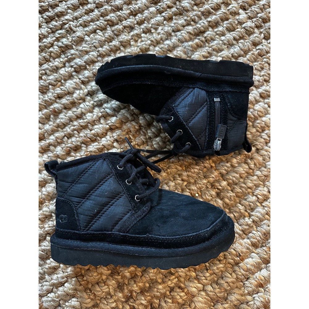 Kids UGG Black Suede Nylon Quilted Zip Lace Up Boots Size Toddler 9-10